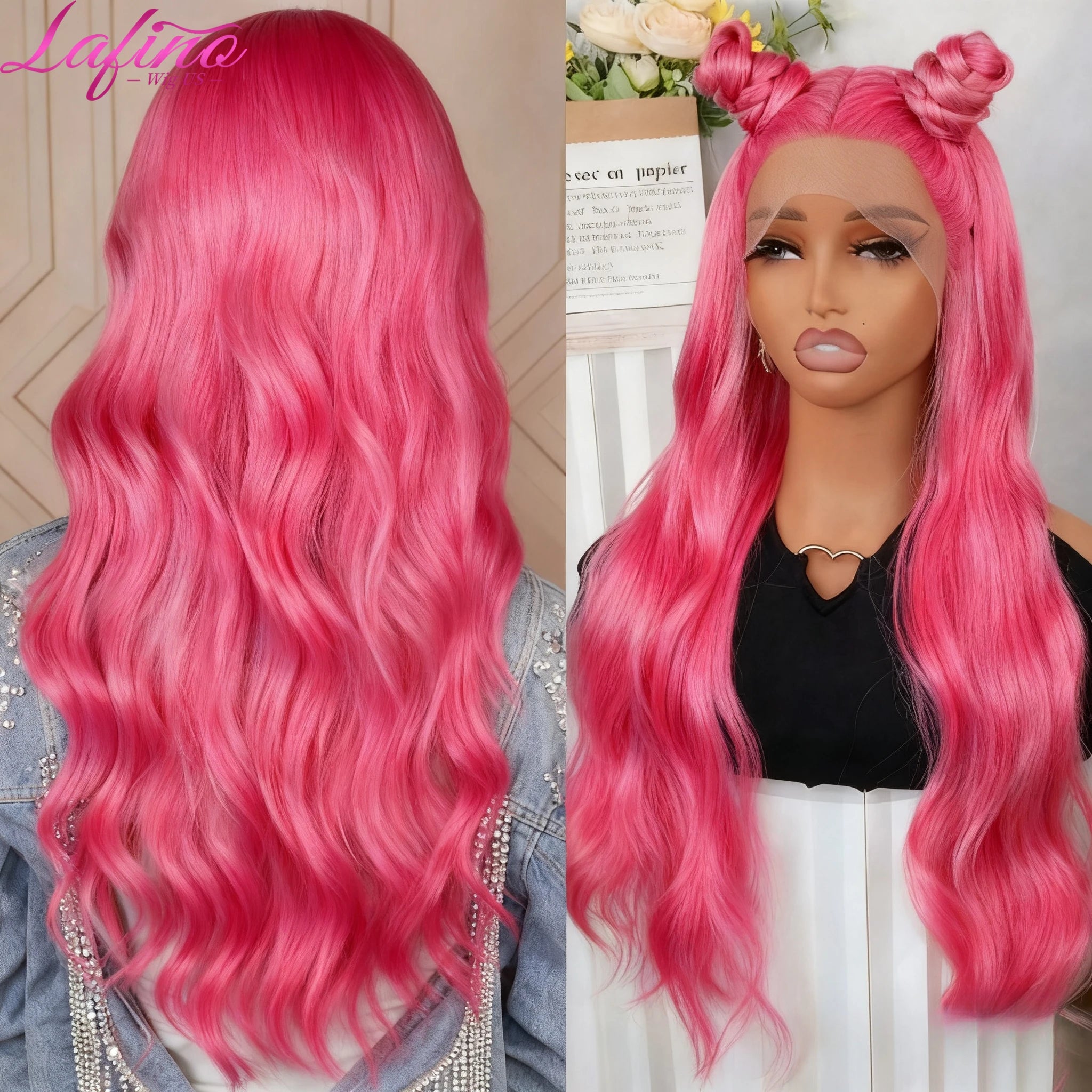 Pink Body Wave 13x4 13x6 HD Transparent Lace Frontal Wigs 30  Inch Lace Front Wig Color Human Hair Wigs Pre Plucked For Women
