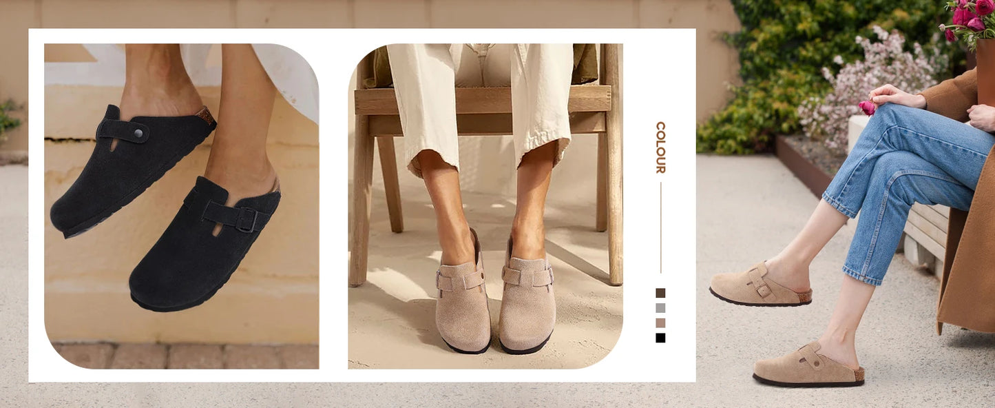 Crestar Fashion Clogs Slippers For Women Classic Suede Men Mules Cork Footbed Leather Potato Shoes With Arch Support Beach Slide