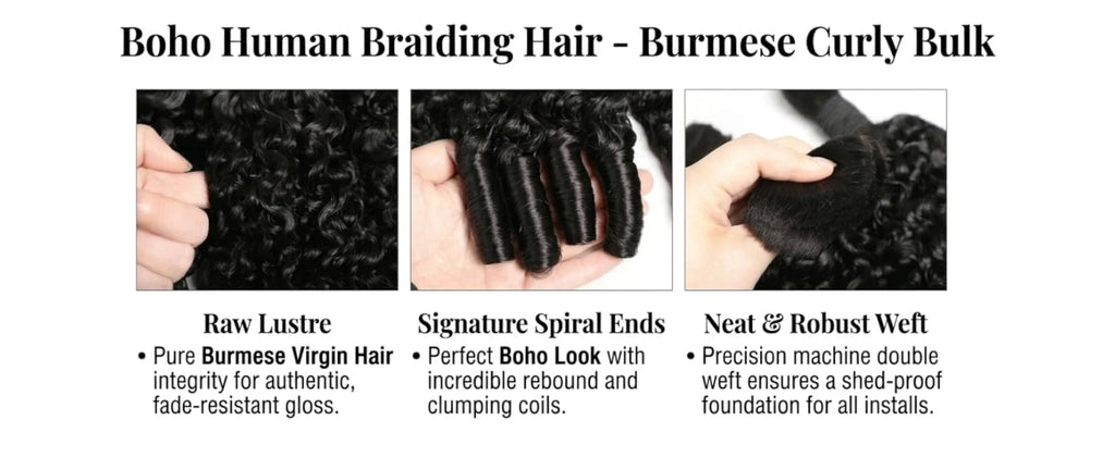 Human Hair Bulk Boho Braids Burmese Curly Bundles Human Hair Bulks For Bohemian Knotless Braiding Virgin Crochet Hair Extensions