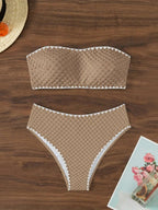 Swimwear White 2 Piece Strapless Swimsuit for Women Sexy Bandeau Backless Bikini Set Lace-up Patchwork Bathing Suit 2025 New