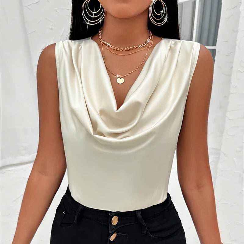 Basic Women Silk-Like Satin Tank Tops Vest Summer Sexy Camis Tank For Ladies Strappy Camisole Top Shirts Grunge Femme Cowl Neck