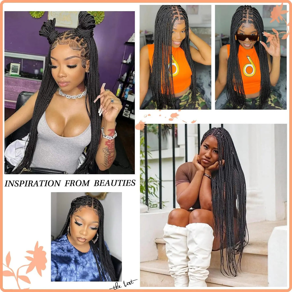 Synthetic 36 inch Lace Front Knotless Braided Wigs Black Box Braid Wig with Baby Hair Blended Lace Frontal Box Braided