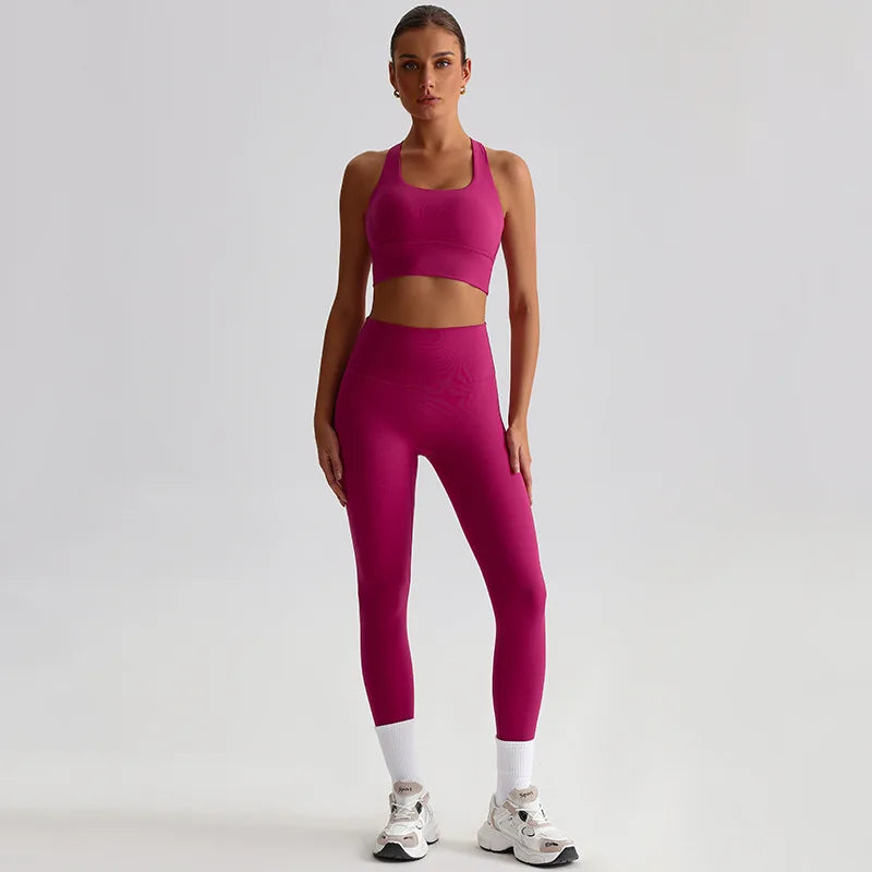 Women's Gym Workout Yoga Outfit Sets Naked feel fabric Beautiful Back Bra outdoor Running Fitness Butt-lifting Yoga Pants Suit