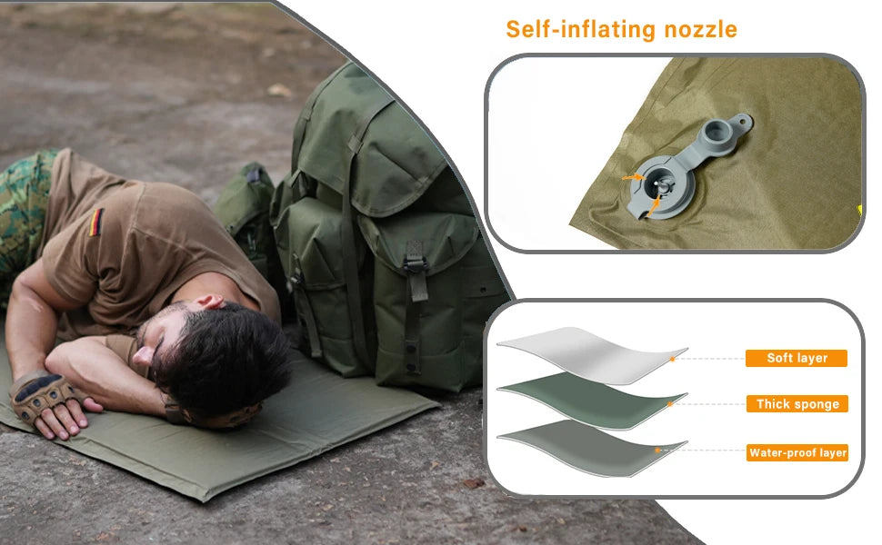 MT Military Army Alice Embedded Air Self-Inflating Camp Mat , ALICE Single Sleeping mat  for Outdoor Camping Olive Drab