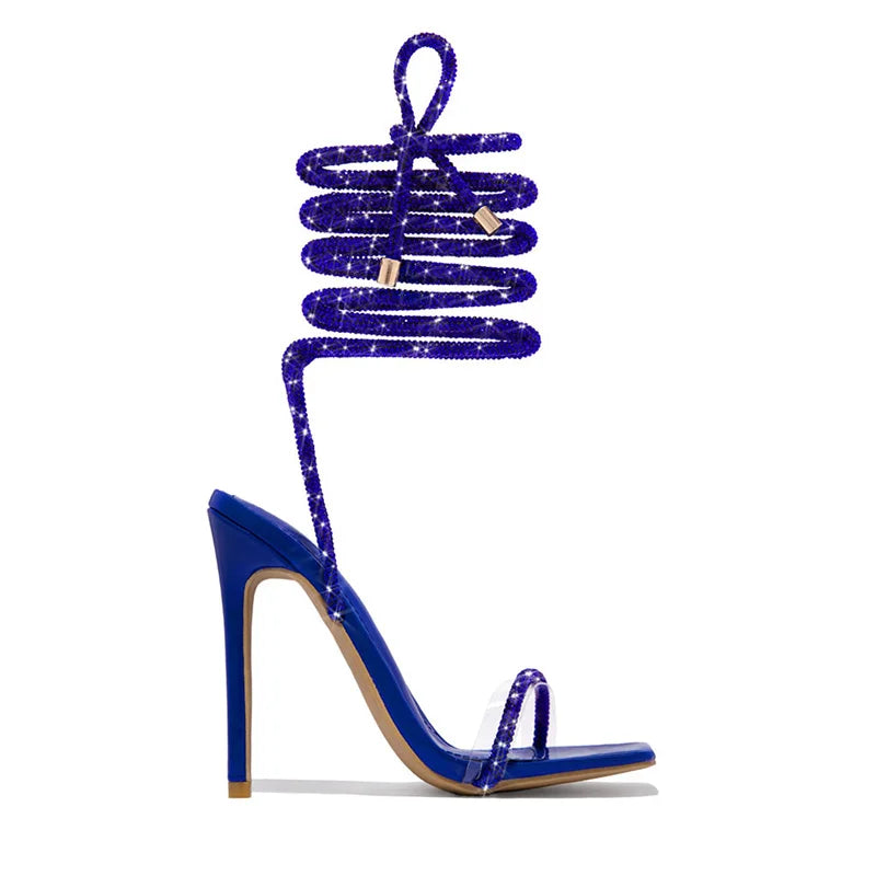 Liyke Sexy Gold Crystal Ankle Cross Strap Sandals Women Summer Party Wedding Banquet Shoes Fashion Open Toe Club Stripper Heels