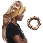 Women Bonnet Satin Sleeping Hat Long Tail Braid Hair Night Sleep Cap Head Cover Bonnets Shower Caps for Sauna Bathing Bonnet