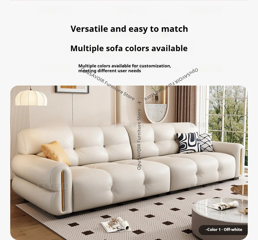 Italian Minimalist Sofa Modern Luxury Living Room Couch Straight Sofa Set Persons Genuine Leather Upholstered Furniture JT40