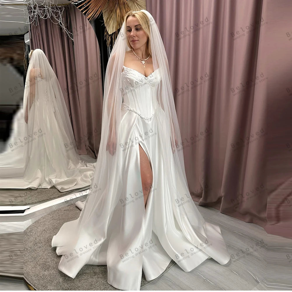 Modern Wedding Dresses Satin Bridal Gowns Elegant Robes For Formal Party Sexy High Slit Dress Vestidos De Novia Customized 2026 Main image