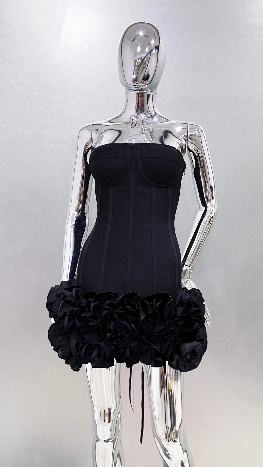 Stereoscopic Flowers Back Laceing Strapless Red Bandage Mini Evening Dress Sweet Woman Birthday Party Dress Performance costume