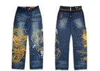 American Japanese Retro Selvedge Jeans Man Y2K High-end Brand Natural Indigo Dip Dyeing Harajuku Mopping Pants
