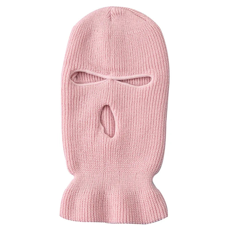 Windproof Full Face Knit Hats Custom SkiMask Men Warm Wool Balaclava embroidery Winter hats Knitted 3 Holes Ski Mask