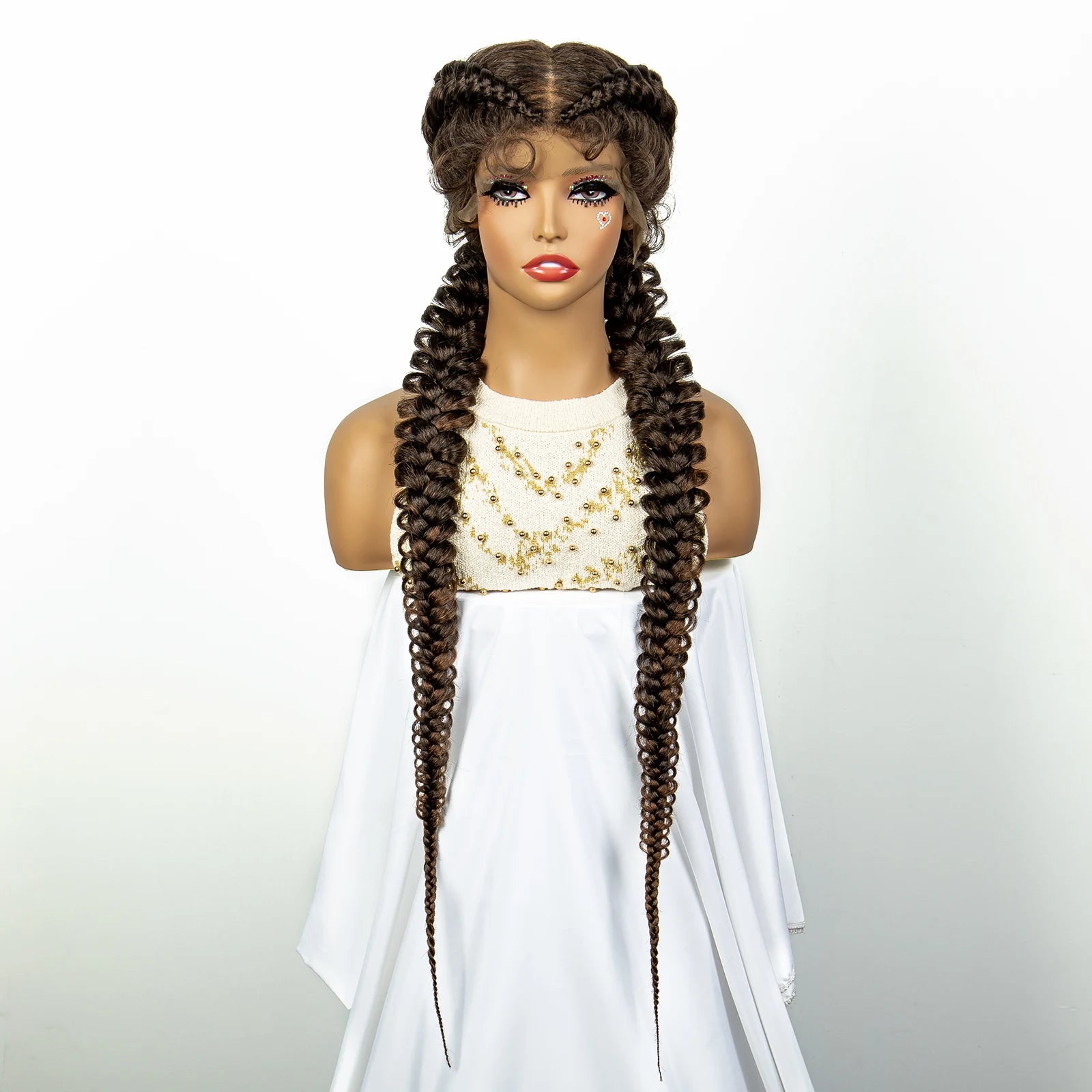 1B/30 Dark Brown Synthetic Lace Frontal Dutch Box Braided Wigs for Black Women Fishtail Braids Wigs with Baby Hair Cornrow Wigs Secondary image