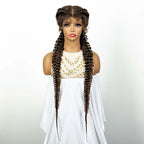1B/30 Dark Brown Synthetic Lace Frontal Dutch Box Braided Wigs for Black Women Fishtail Braids Wigs with Baby Hair Cornrow Wigs