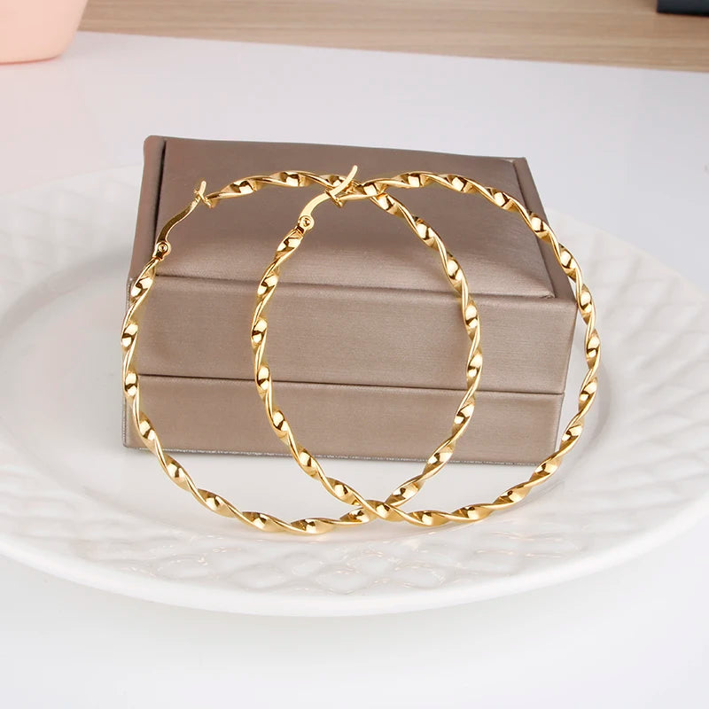 Hgflyxu Stainless steel Gold Hoop Earrings Large size Circle Ear Accessories Fashion Jewelry