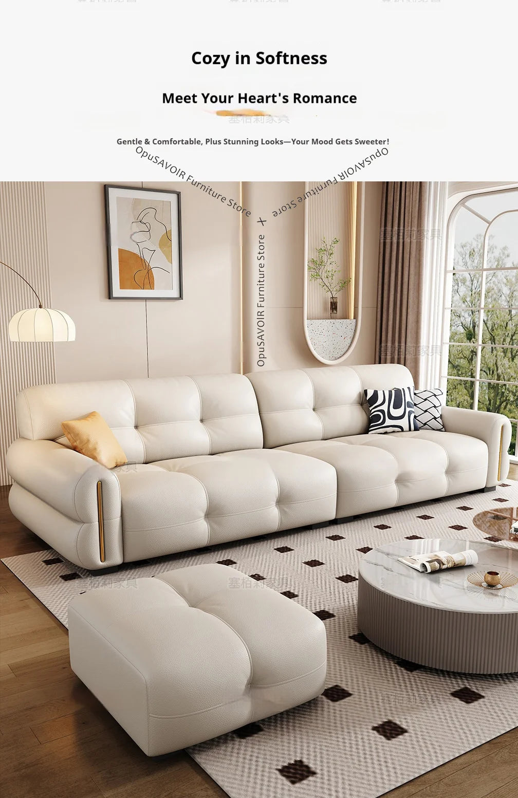 Italian Minimalist Sofa Modern Luxury Living Room Couch Straight Sofa Set Persons Genuine Leather Upholstered Furniture JT40