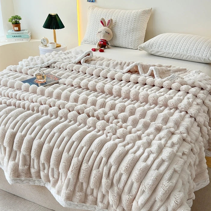 Imitation Rabbit Fur Blankets,Warmth Soft Fleece Velvet Bedspread,Beige Bed Cover Mulitfunctional Travel Drop Shipping 150*200cm