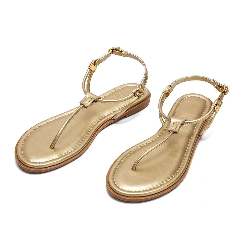 2026 Sandals Summer Women's Shoes Thin Bottom Flat Spaghetti Straps Casual Sandals Luxury Brand New