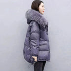 2025 Winter New Warm Down Cotton Jacket With Large Fur collar Hooded Coat Loose Women Thicken Parker Puffer Overcoat Casual wear