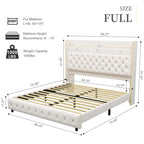 LED Bed Frame with Galaxy Star Projector, Platform Bed with Charging Station, 52" Wingback Storage Headboard, No Box Spring