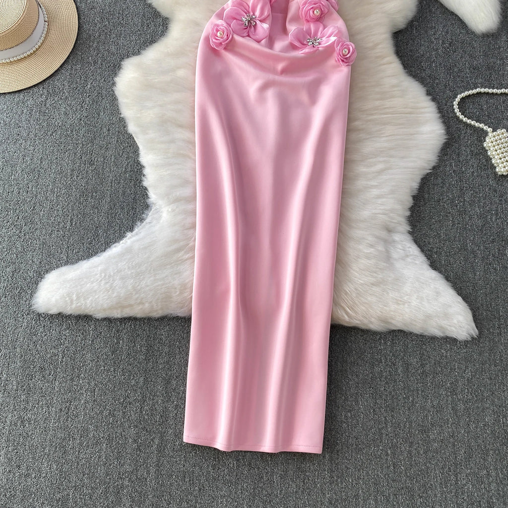 Chic vintage floral Three-dimensional Elegant Fairy korean fashion autumn Sundress women clothing