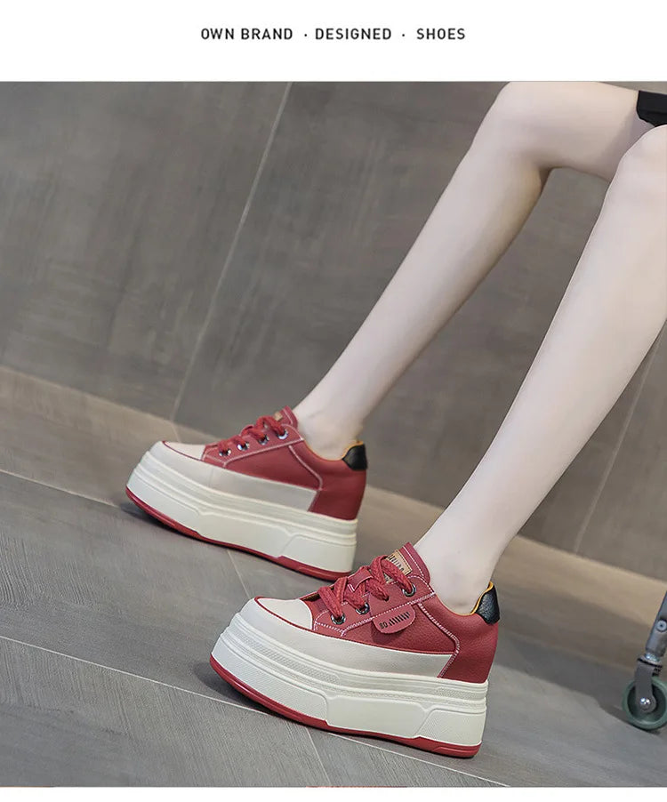 Fujin 9cm Cow Suede Genuine Leather Women Vulcanized Shoes Platform Wedge Skate Boarding High Brand Heels Casual Summer Shoes