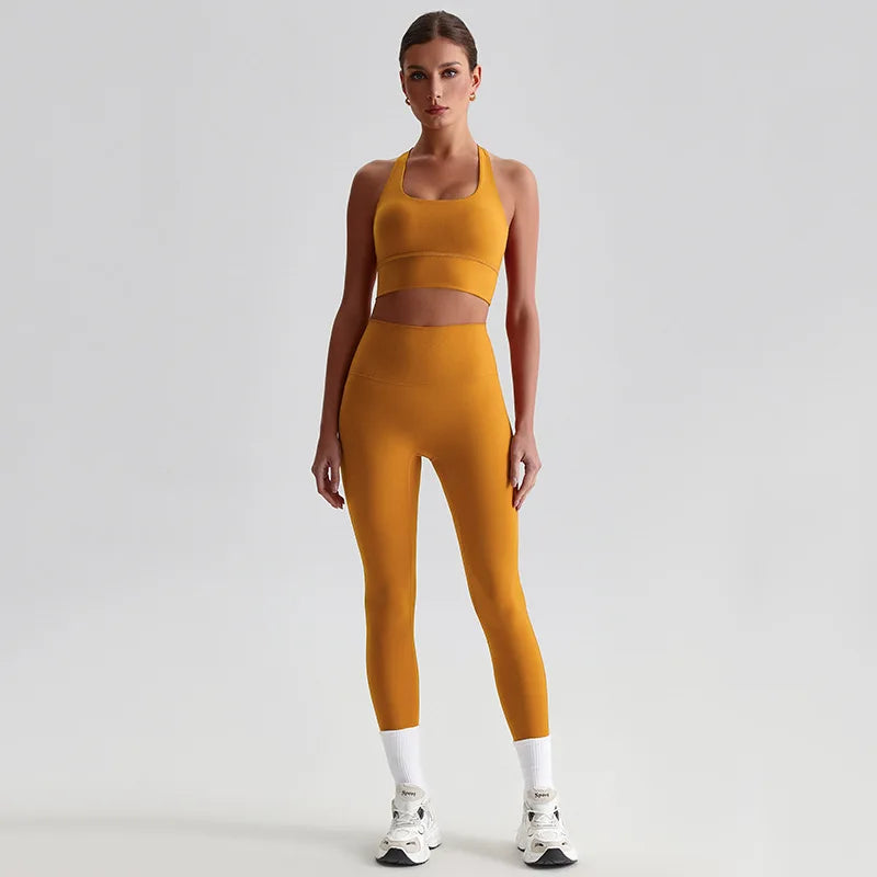Women's Gym Workout Yoga Outfit Sets Naked feel fabric Beautiful Back Bra outdoor Running Fitness Butt-lifting Yoga Pants Suit