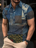 Fashion Elegant Harajuku Slim Fit Ropa Hombre Loose Casual All Match Lattice Men's POLO Shirt Printed Button Short Sleeve Tops