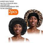 2pcs Women's Fashion Bonnet Large Wide Edge Elastic Hat Casual Silk Smooth Tint Suitable for Curled Straight Hair Sleeping Hat