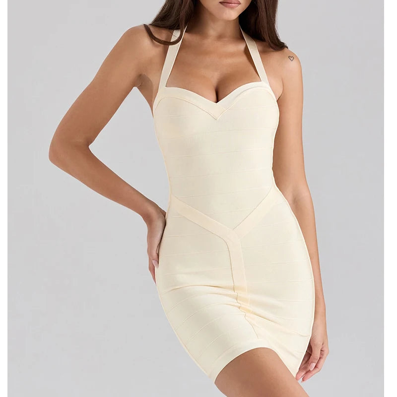 Sexy Elegant Backless Halter Mini Dress Women Autumn Knit Bodycon Dresses Night Out Party Robe Main image