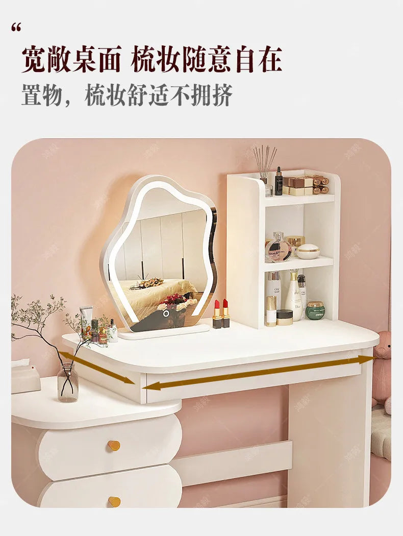Bedroom Mirror Dressing Table Desk White Drawers Light Makeup Vanity Wood Room Penteadeira Com Espelho Dresser Furniture