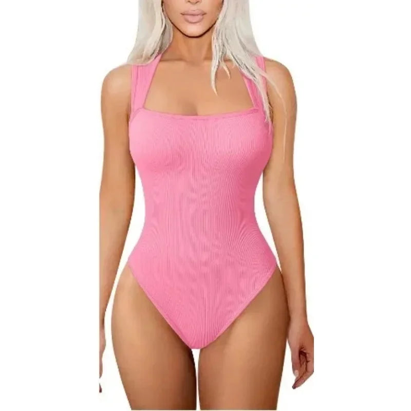 One Pieces Women's Seamless Bodysuits Summer Sexy Lady Strapless Backless Solid Color U Collar Slim Skinny Playsuits