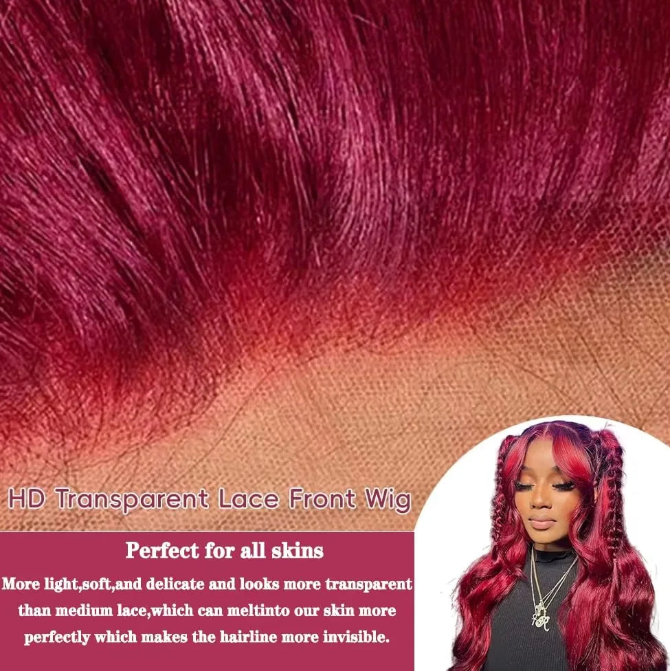 Burgundy 99J Body Wave Lace 13x6 HD Front Wigs Human Hair Pre Plucked with Baby Hair 13x4 Lace Front Wigs for Black Women