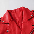 2026 New Men Solid Color Imitation Leather Jacket Red Fashion Homme Oblique Zipper Biker Coats Male Bar KTV Casual Top