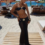 2025 New Bikini Three-Piece Set Metal Accessories High-End Beach Photo Shoot Strapless Fish Tail Long Skirt Sexy Swimwear