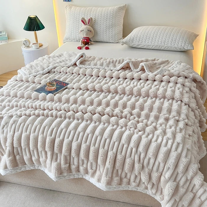 Imitation Rabbit Fur Blankets,Warmth Soft Fleece Velvet Bedspread,Beige Bed Cover Mulitfunctional Travel Drop Shipping 150*200cm