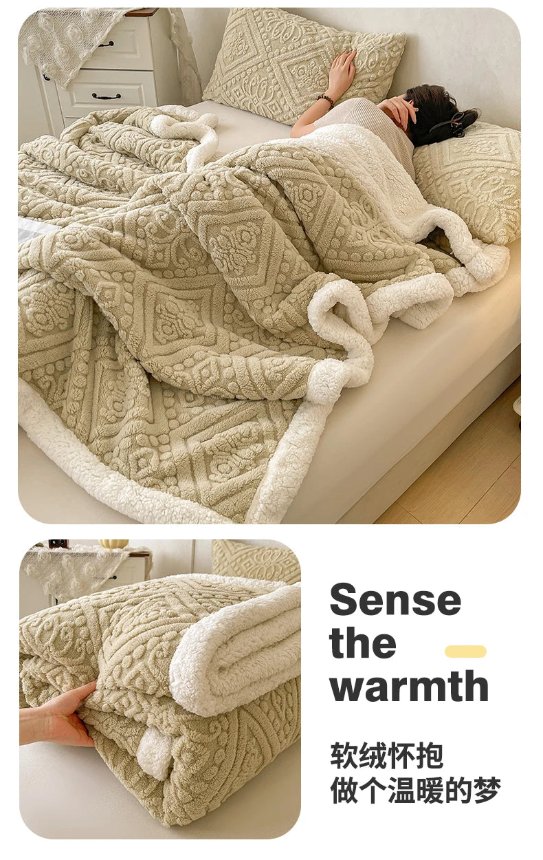 Winter Double Layer Sherpa Blanket Thicken Warmth Blankets for Bed 5D Carved Nap Blanket Quilt Plush Fuzzy Flannel Fleece Quilts