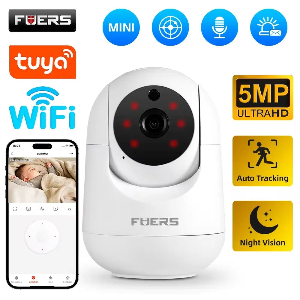 Fuers 5MP WiFi Camera Tuya Smart Home Indoor Wireless IP Surveillance Camera AI Detect Automatic Tracking Security Baby Monitor Main image