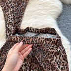 SINGREINY 2026 Newest Leopard 2pcs Suits Women Sexy Strap Tops+Elastic Waist Flared Pants American Ins Fashion Hotsweet Sets