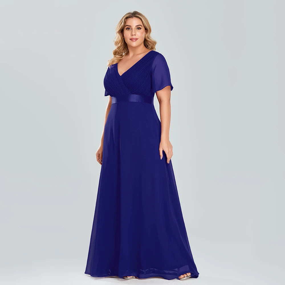 Plus Size Evening Dresses Long XUCTHHC Elegant A Line V Neck Ruffles Chiffon Formal Wedding Party Dress Robe De Soiree 2021