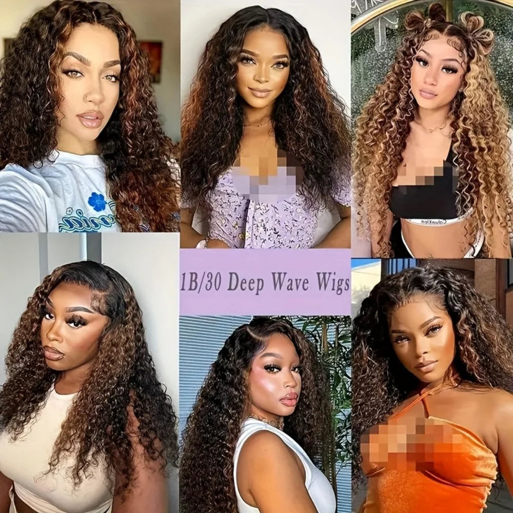 250% Density 427 Highlight Deep Wave Lace Front Wig Human Hair 13x6 13x4 HD Lace Frontal Wig Colored Ombre 100% Brazilian Wigs