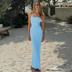 Hugcitar Elegant Women Solid Strapless Backless Bandage Sexy Bodycon Maxi Dress Summer Women Y2K Clothes Beach Vacation Party