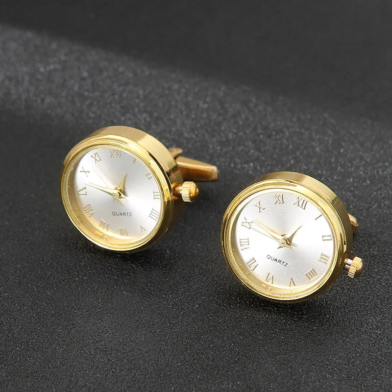 Luxury Cufflinks Watch Rotatable Electronic Functional Buckle Business Mens Cufflinks Gold Slivery Mechanical Watch Cuff Links