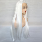 Voguequeen Platinum Blonde Synthetic Lace Front Wigs Silky Straight Heat Resistant Fiber Daily Wear For Women