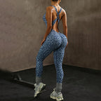 Sexy Leopard Print Sports Jumpsuits for Women V-neck Backless Yoga Bodysuit Female Sleeveless Tight Gym Running Fitness Overalls