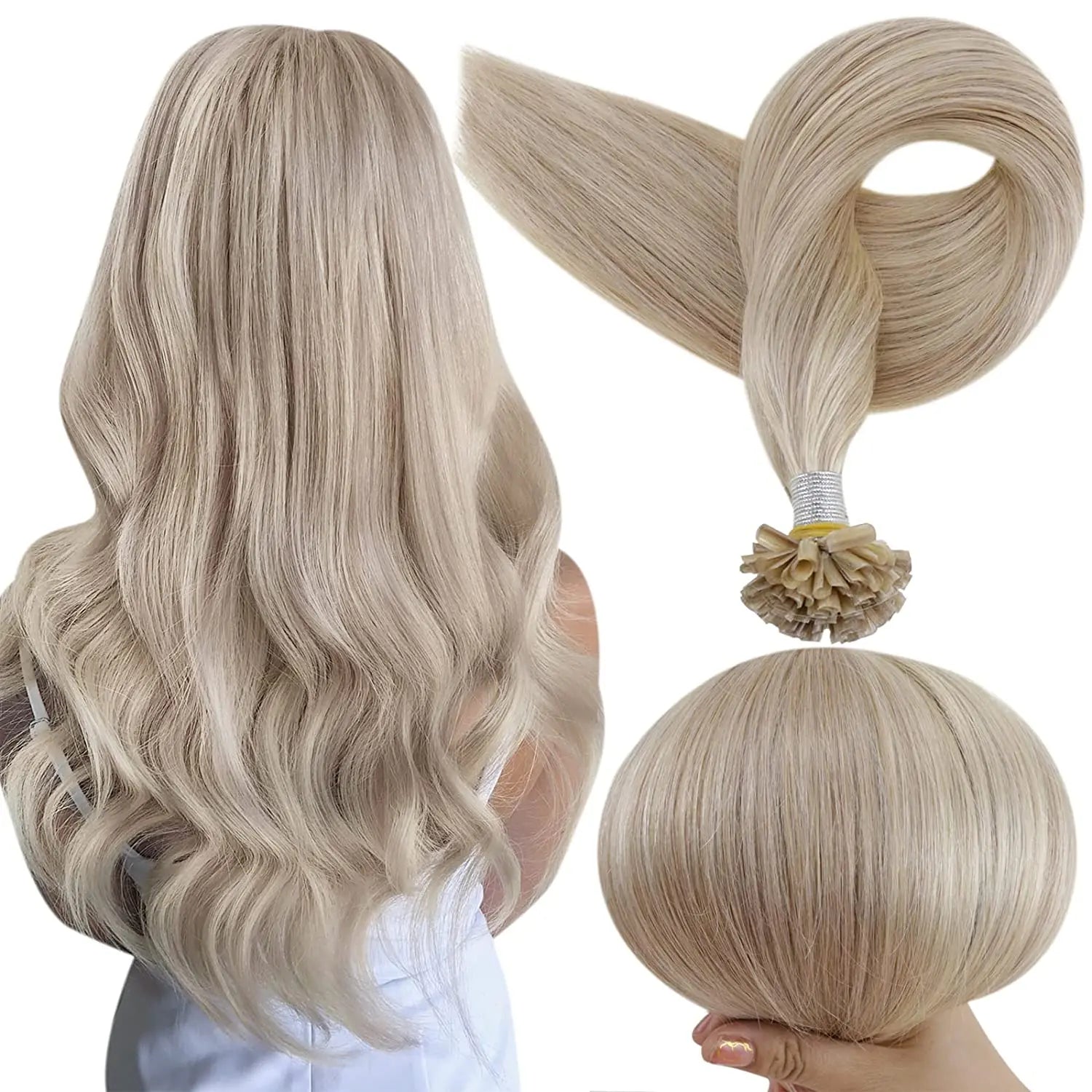 Full Shine U Tip Hair Extensions Fusion Hair Balayage Color 40-50g Keratin Glue Beads Prebonded Human Hair Extensiones