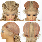 1B/30 Dark Brown Synthetic Lace Frontal Dutch Box Braided Wigs for Black Women Fishtail Braids Wigs with Baby Hair Cornrow Wigs