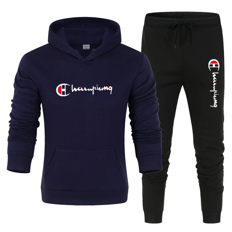 2026 Men's Tracksuit Hooded Sweatshirt+Sweatpants 2 Pcs Sets Sports Suit Casual Jogger Sportswear 2 Piece Male Streetwear Sets