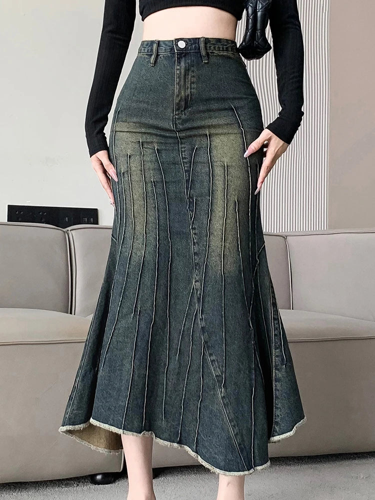 Vintage Ripped Women Mermaid Skirt 2026 New Fashion Y2K Streetwear Jeans Skirts Female Retro Casual Irregular Hip Skirts Denim Main image
