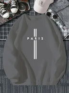 Men's autumn and winter fashionable casual loose Paris letter print fleece pullover long sleeved round neck sweatshirt