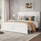 Farmhouse Queen Size Platform Bed for Adults, Solid Wood Platform Beds with Tall Headboard & Footboard, Queen Panel Bed for Bedr